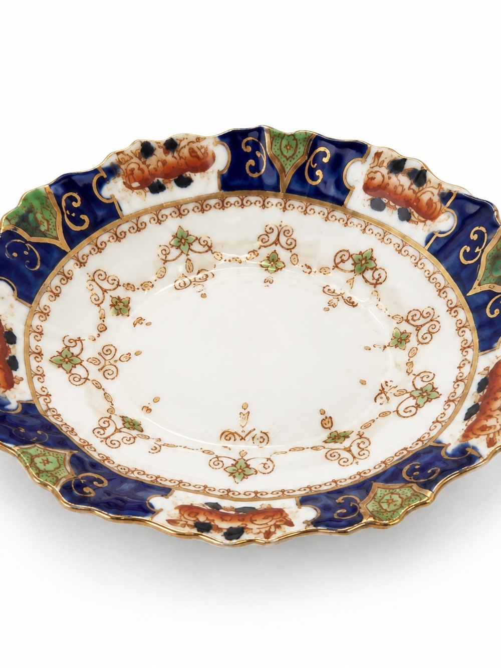 Antique Royal Stafford China England Imari Cobalt Blue Gold Scalloped Serving Di